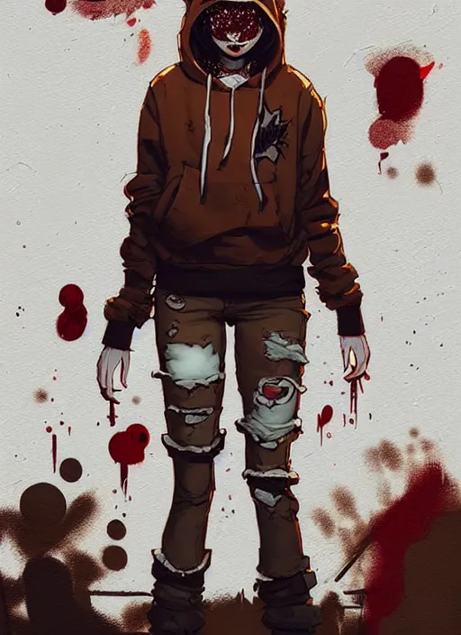 Image similar to highly detailed portrait of a sewer punk canadian lady, tartan hoody, white hair by atey ghailan, by greg rutkowski, by greg tocchini, by james gilleard, by joe fenton, by kaethe butcher, gradient red, brown, blonde cream and white color scheme, grunge aesthetic!!! ( ( graffiti tag wall background ) )