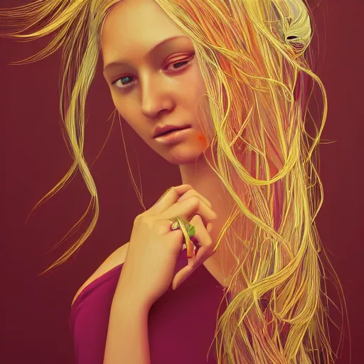 Image similar to a portrait of an incredibly beautiful, colorful, graceful, elegant, and sophisticated young blonde girl made of garlic, an ultrafine detailed illustration by james jean, intricate linework, bright colors, final fantasy, behance contest winner, vanitas, angular, altermodern, unreal engine 5 highly rendered, global illumination, radiant light, detailed and intricate environment