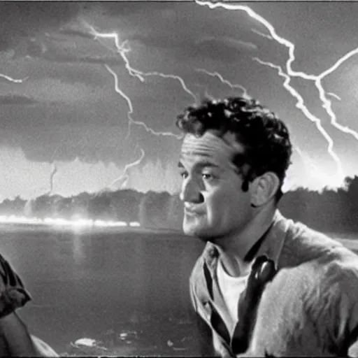 Image similar to river of lightning, twilight, full moon, william wyler, howard hawks