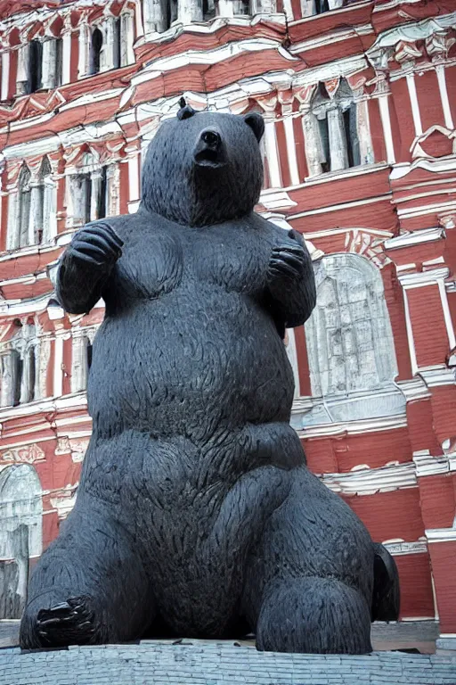 Prompt: a gigantic statue of bear with vodka in the middle of kremlin, excited russians, symmetry, awesome exposition, very detailed, highly accurate, 8 k