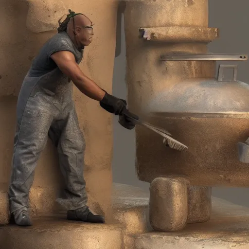 Image similar to Blacksmith creates new element with hammer, arnold render, ultrarealistic, bloom, mythic