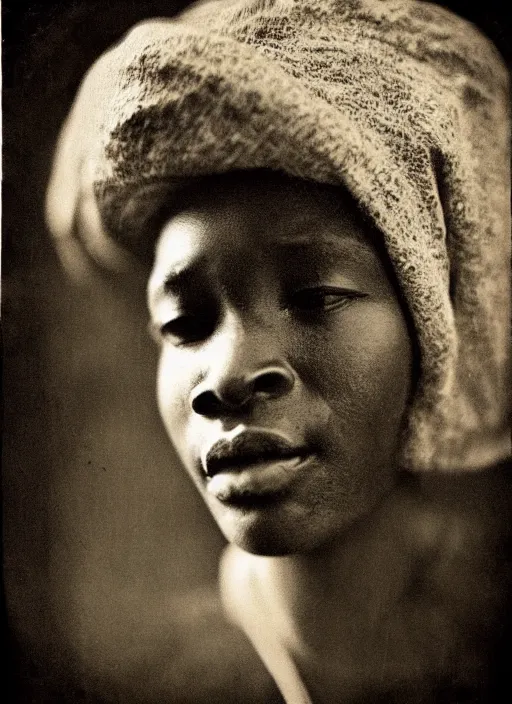 Image similar to dreamy close up portrait of a congolese, photo realistic, elegant, award winning photograph, parallax, cinematic lighting, ambrotype wet plate collodion by martin shuller, richard avedon dorothe lange and and shane balkowitsch