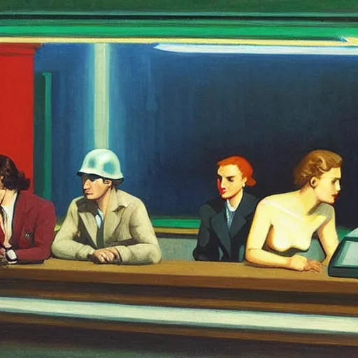 Prompt: rebel alliance in Nighthawks 1942 Painting by Edward Hopper