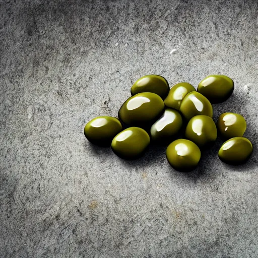 Prompt: realistic olives on the ground