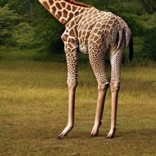 Image similar to a Giraffe with the armor of a pangolin, national geographic photograph