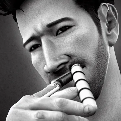 Prompt: a closeup photo of handsome gigachad markiplier smoking a cigar, 8k photorealism, extremly detailed, trending on artstation