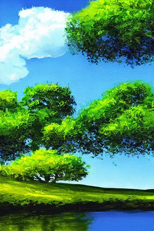 Image similar to digital painting landscape sky trees water painted by Mario Cooper