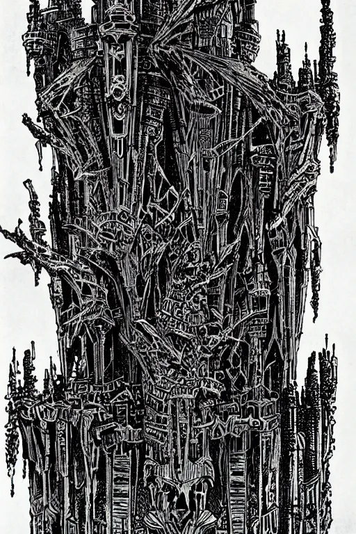 Prompt: castle by Philippe Druillet