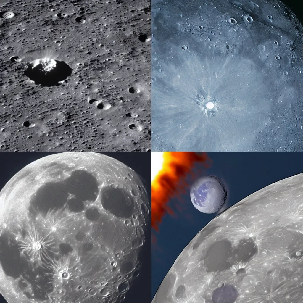 Prompt: a nuclear explosion on the surface of the moon, view from orbit