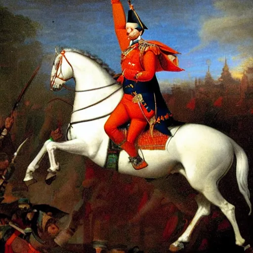 Image similar to narendra modi riding a horse, napoleon style, italian renaissance