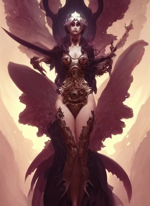 Image similar to summoner with a cute death elemental, fantasy, intricate, elegant, highly detailed, digital painting, artstation, concept art, wallpaper, smooth, sharp focus, illustration, art by artgerm and greg rutkowski and alphonse mucha