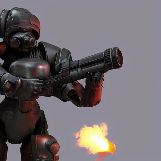 Image similar to a soldier wearing a full set of hellfire advanced power armor and holding a flamethrower, 3 d render, octane, ray tracing, ultra detailed, photorealistic, high resolution, 8 k