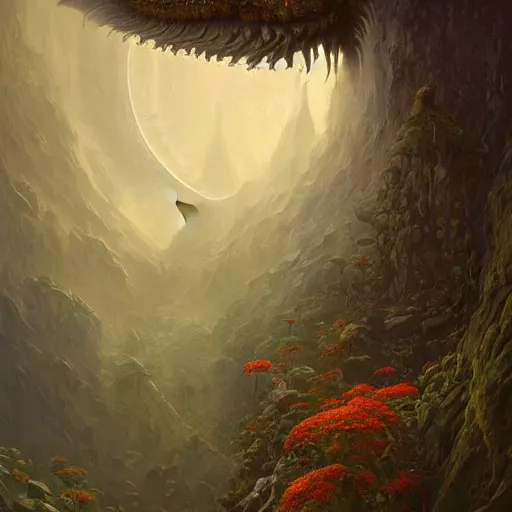 Image similar to Beautiful hyperrealistic detailed matte portrait painting of an a creature from a fractal dimension, by andreas rocha and john howe, and Martin Johnson Heade, featured on artstation, featured on behance, golden ratio, f32, well composed, cohesive