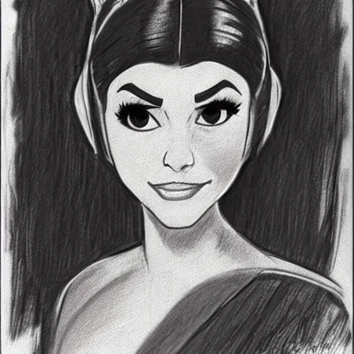 Image similar to milt kahl pencil sketch of victoria justice as princess leia