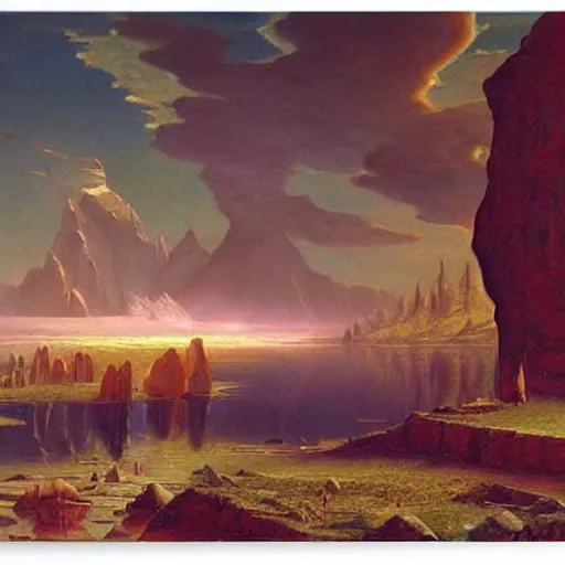 Image similar to Hyperborea painting by Vsevolod Ivanov and Albert Bierstadt