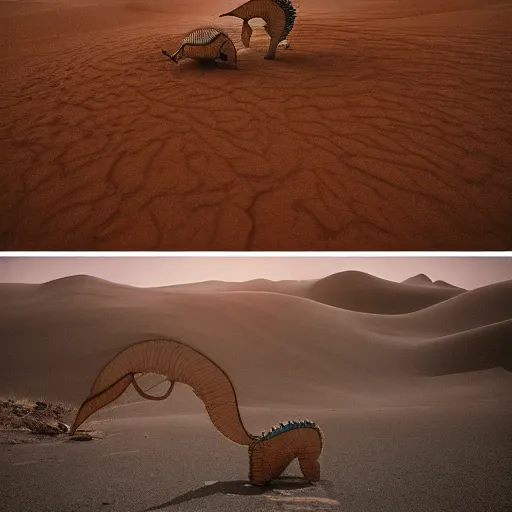 Image similar to 🐋 as 🤖 as 🐼 as 🦕 as 👽, desert photography