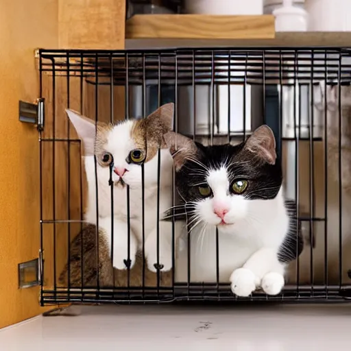 Image similar to cats in a cage in kitchen,