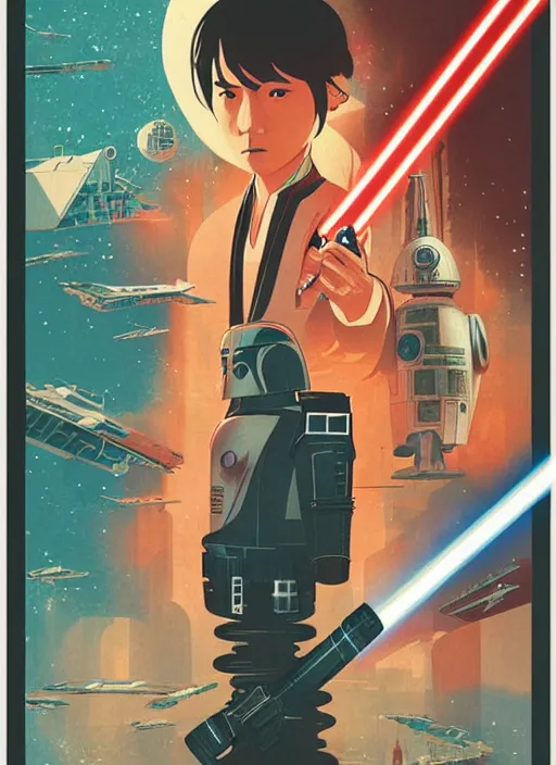 Image similar to a japanese movie poster for star wars, poster art by james gilleard, cgsociety, retrofuturism, movie poster, poster art, concert poster