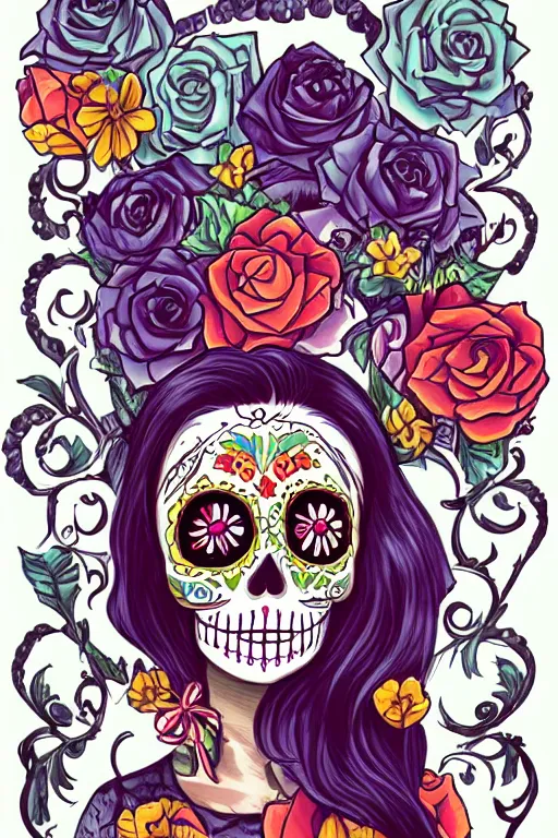 Prompt: Illustration of a sugar skull day of the dead girl, art by loish