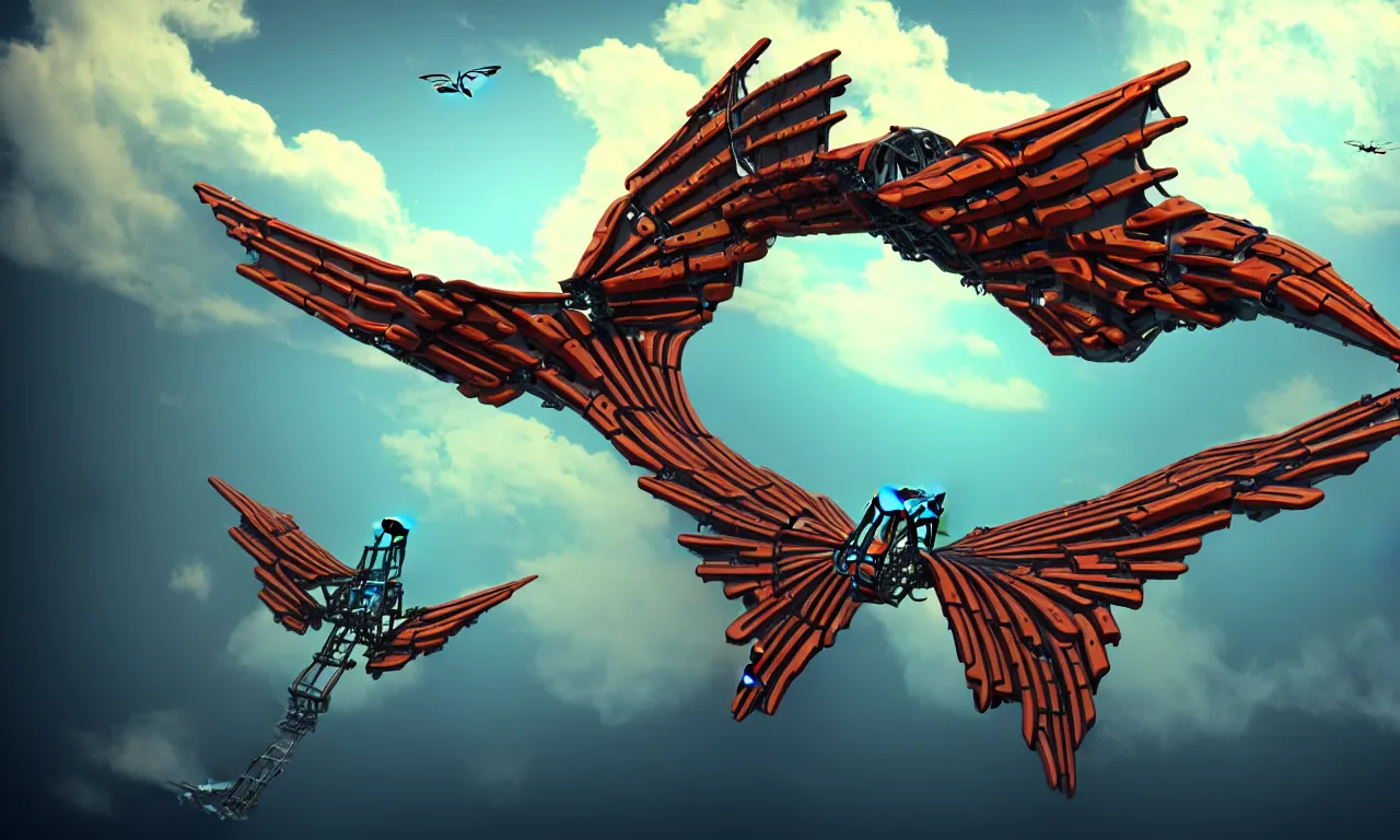 Image similar to mechanical flying ship with giant animallike wings