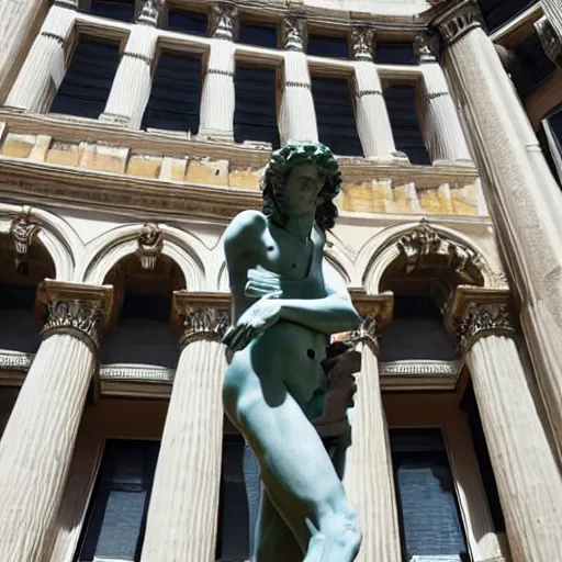 Prompt: statue of david by michelangelo and a group of nuns taking a selfie with a selfie stick