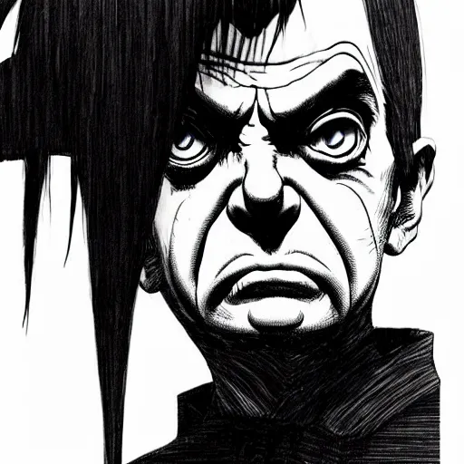 Image similar to Mr Bean looking sinister, by Tsutomu Nihei, highly detailed