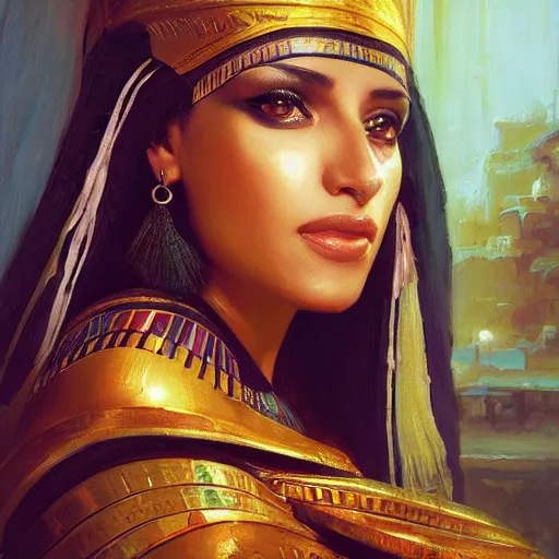 Image similar to portrait of a egyptian woman ( 3 5 ) from egypt in 2 0 2 1, an oil painting by ross tran and thomas kincade