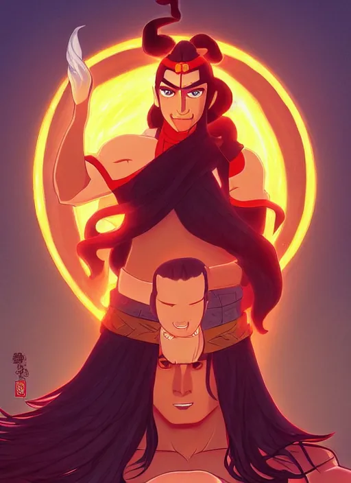 Image similar to the emperor of the fire nation, fire lord ozai, in the style of pixar's moana, anime girl, takeshi obata, art by artgerm and greg rutkowski and alphonse mucha, art by loish, wlop