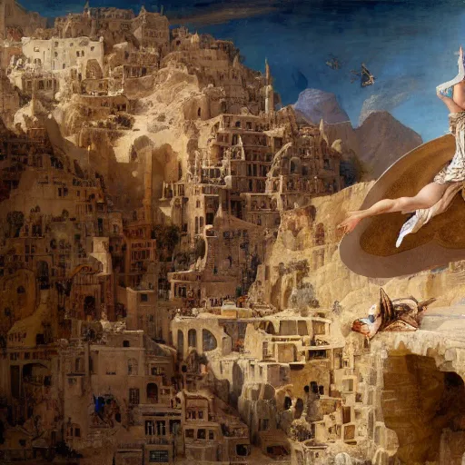 Image similar to masterpiece desert eagle soaring over bazaar of unholy goods, by Edgar Maxence and Ross Tran and Michael Whelan and Da Vinci and Caravaggio and J.M.W Turner and Brueghel intricate line drawings, unknwon intercession, detailed and beautiful intricate faces, 4k resolution