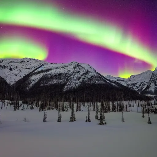 Image similar to 4k green portrait of northern lights over canada mountains