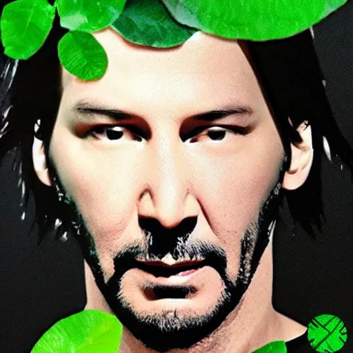 Prompt: keanu reaves face made of green leaves