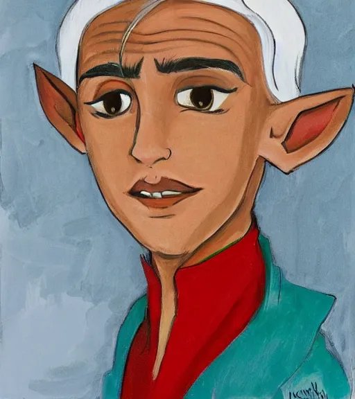 Image similar to a portrait of a tanned elf with white hair dressed like aladdin, by kwanchai moriya