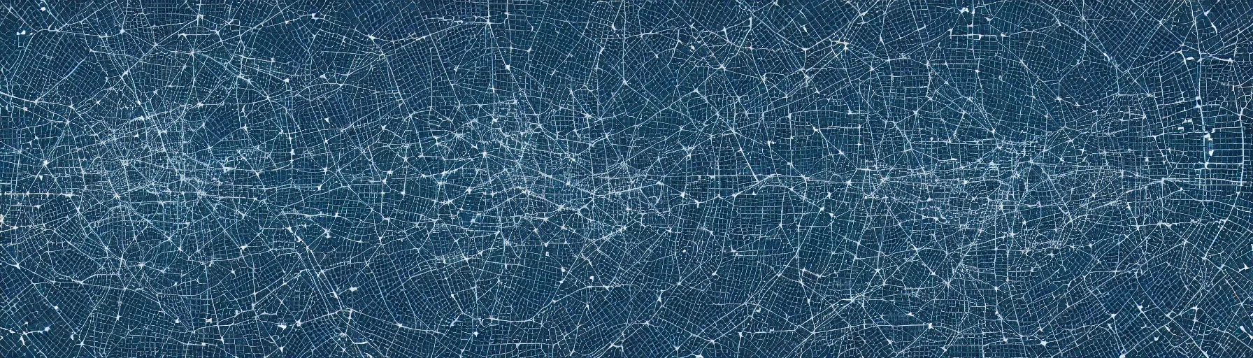 Image similar to a detailed data scape in the shape of a city skyline, clusters and constellations of data fragmented in the pattern of an audio waveform