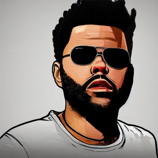 Prompt: the weeknd in the style of gta v artwork, digital art, dark lighting