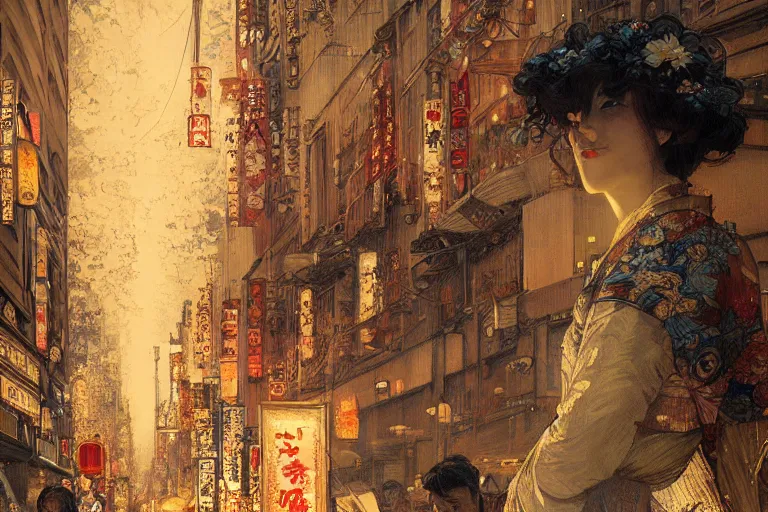 Image similar to a beautiful realistic painting of a firework festival on the streets of tokyo at night, intricate, elegant, highly detailed, digital painting, artstation, concept art, by krenzcushart, artem demura, alphonse mucha