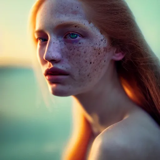 Prompt: photographic portrait of a stunningly beautiful renaissance female in soft dreamy light at sunset, freckles, extremely long flowing hair, contemporary fashion shoot, by edward robert hughes, annie leibovitz and steve mccurry, david lazar, jimmy nelsson, breathtaking, 8 k resolution, extremely detailed, beautiful, establishing shot, artistic, hyperrealistic, beautiful face, octane render