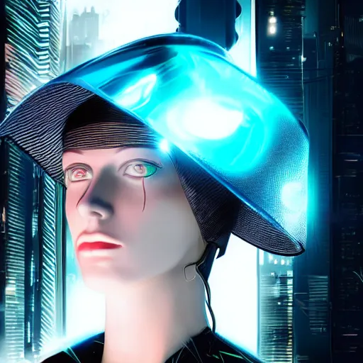 Image similar to a hat from the future, cyberpunk, highly detailed, epic lighting, hyper photorealism, 8 k