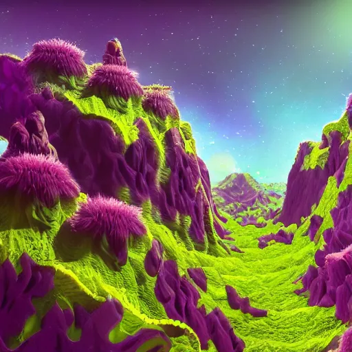 Image similar to an epic flowering alien landscape in the style of origami, 8 k, cinematic light, artstation