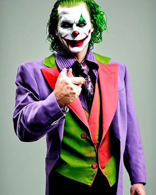 Image similar to vince mcmahon as the joker. photographic, photography