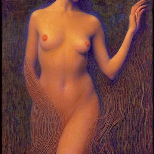 Image similar to gorgeous woman body painted by Jean Delville