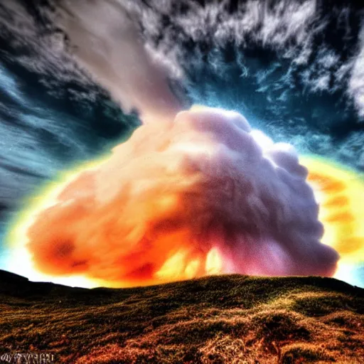 Image similar to madeira island nuked by a nuclear bomb, cloud shroom, cinematic shot, realistic, hdr, color, wide shot