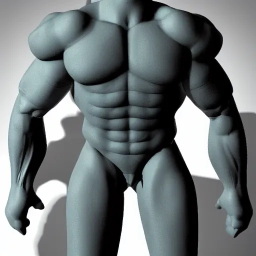 Image similar to extremely muscular bald man, small legs, exaggerated arms, 3 d model, gladiator, small head.