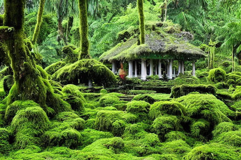 Image similar to varsai palace covered with moss inside a jungle