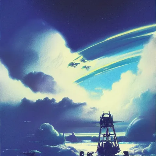 Image similar to ocean planet in the clouds, cinematic angle, cinematic lighting, by Syd Mead, John Harris, Federico Pelat