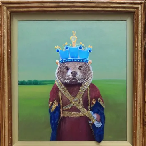 Image similar to oil painting of royal king otter dressed as a king