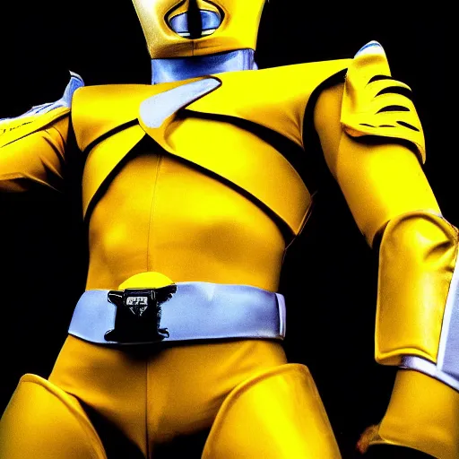 Image similar to drew carry as the yellow power ranger, digital photography, high detailed