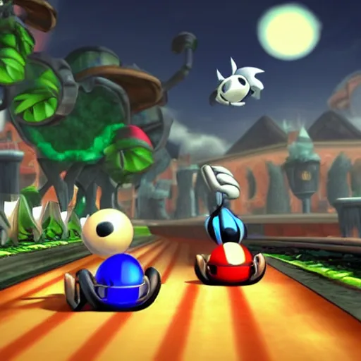 Prompt: hollow knight in mario kart