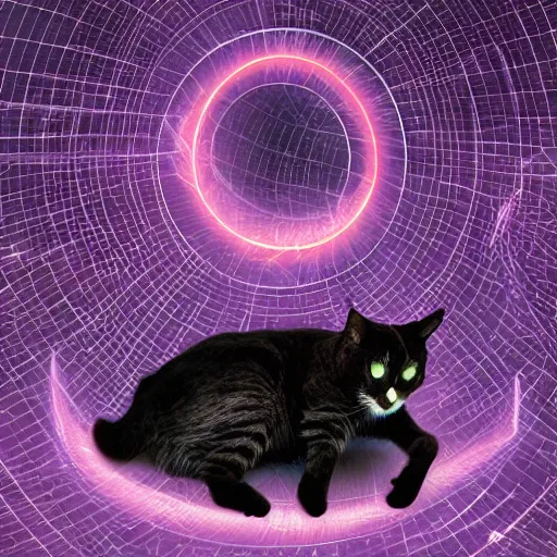 Image similar to strange attractor, but with cats in cyberspace, fantasy