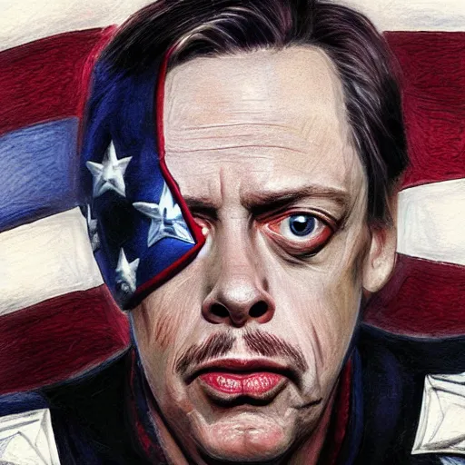 Prompt: portrait of Steve Buscemi as Captain America, photorealistic, high detail