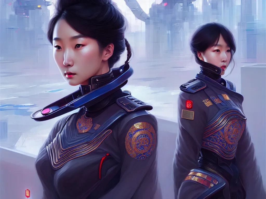 Prompt: portrait futuristic china police uniform female, at future neon light rooftop, ssci - fi and fantasy, intricate and very very beautiful and elegant, highly detailed, digital painting, artstation, concept art, smooth and sharp focus, illustration, art by tan zi and ayanamikodon and alphonse mucha and wlop